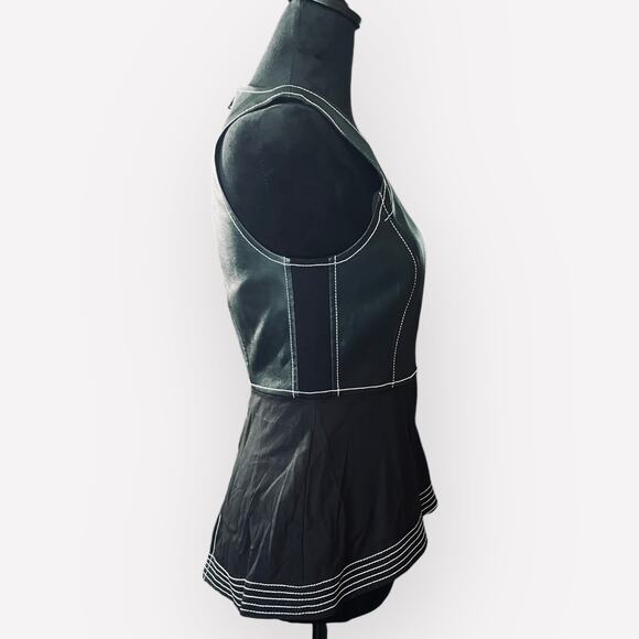 BCBGMAXAZRIA Women's Luella Black Faux Leather Peplum Top Size XXS - NWT - Picture 7 of 16